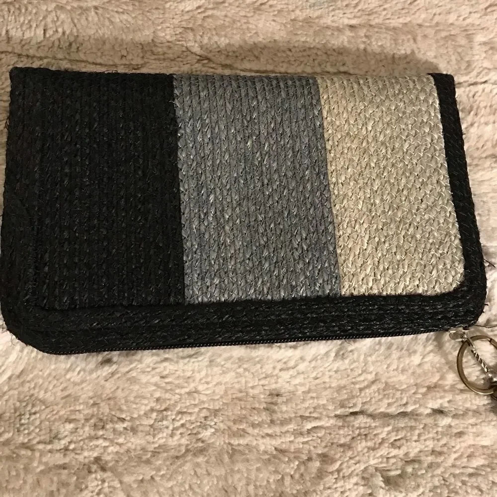 𝅺: : 70s / 80s Inspired Woven Wicker Style Clutch Wristlet with Tassel : :